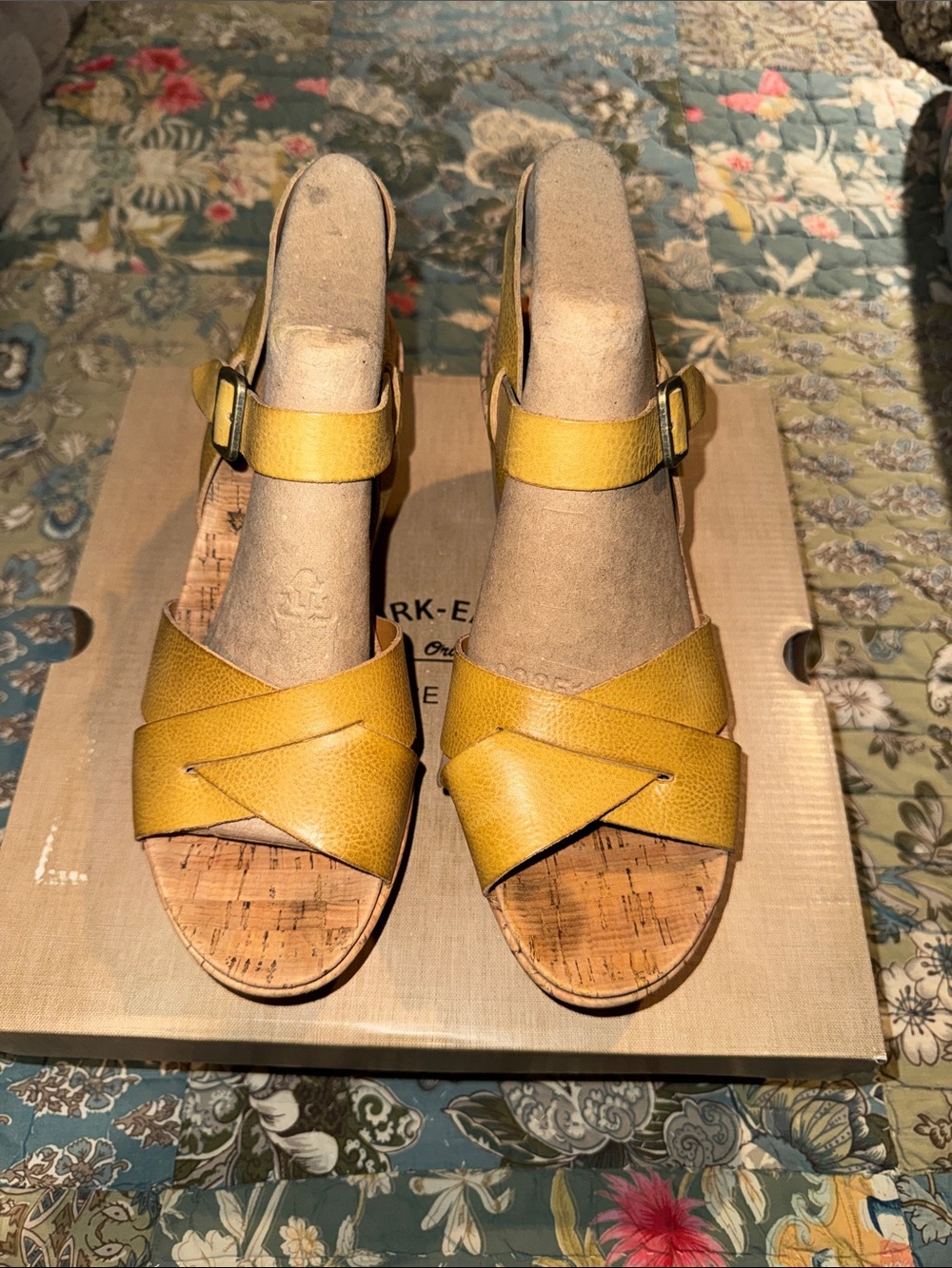 Kork-Ease Yellow Leather Cork Sandal Wedges